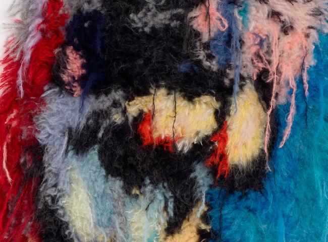 Caroline Achaintre, Blinky, 2026, tufted wool, 107 × 86 cm, production Fondation d'entreprise Hermès, courtesy of the artist & von Bartha © Annabel Elston
